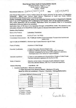 WBSHFWS Recruitment 2017 for 06 Laboratory Technician Posts 