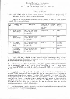 CBI Recruitment 2017 for 06 Advisor Posts 