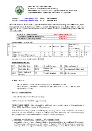 Deccan Grameena Bank Office Assistants Recruitment