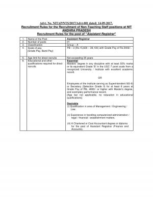 NIT, Warangal Non Teaching Staff Jobs, 73 Vacancies for Technical Officer, Technician and Other