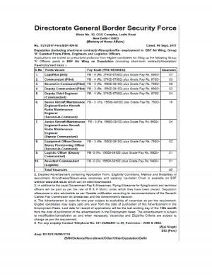 Apply for 47 Sr. Aircraft Maintenance Engineer, Capt/Pilot and Other Posts; BSF Recruitment 2017