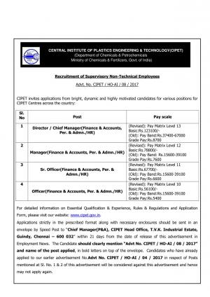 Sarkari Naukri for Director, Manager and Officer Post at CIPET