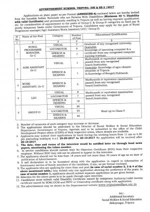 Sarkari Naukri for Group C and D Jobs under Govt of Tripura