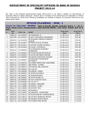 Bank of Baroda Recruitment of Specialist Officers 2013 Exam Result and Interview Call
