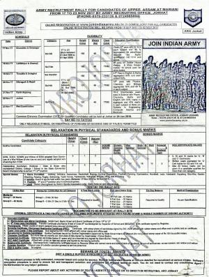 Join Indian Army, Recruitment Rally 2017 at Mariani (Assam) for SGD, SNA and Other Posts