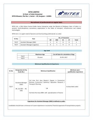 Sarkari Naukri for Assistant Manager: 02 Vacancies Notified, RITES Ltd Recruitment 2017