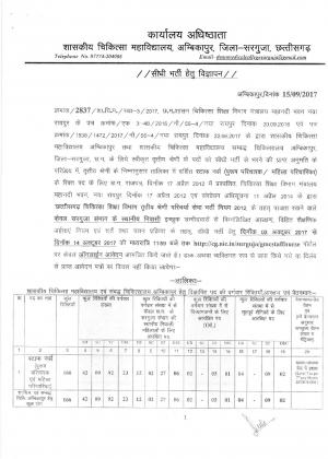 Govt. Medical College, Ambikapur, CG Jobs for 166 Staff Nurse Posts