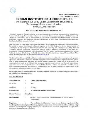 Detailed Notification of Indian Institute of Astrophysics Recruitment 2017