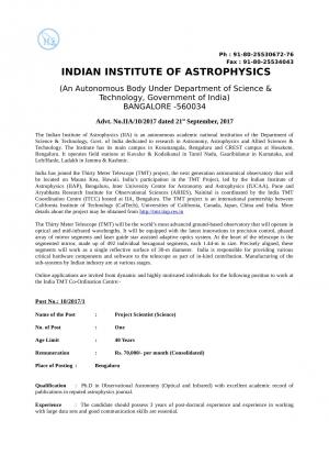Detailed Notification of Indian Institute of Astrophysics