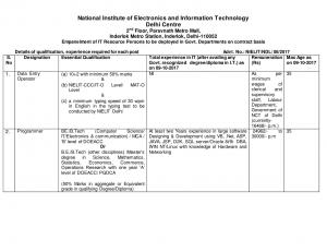 Sarkari Naukri for IT Professional, DEO and Other: Apply Online before 09 October at NIELIT