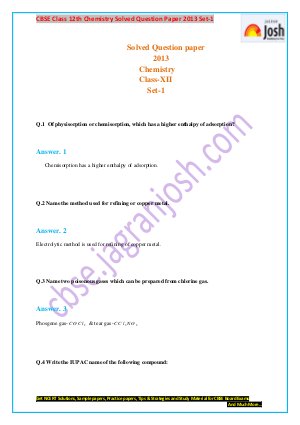 CBSE Class 12th Chemistry Answer Paper 2013 Set-1