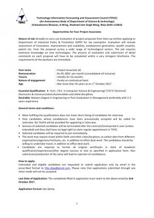 Sarkari Naukri for Graduates, TIFAC Recruitment 2017, Apply for Project Associate Post