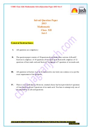CBSE Class 12th Mathematics Answer paper 2013 Set 3