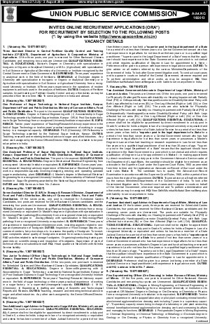 UPSC Notified Online Recruitment to 81 Various Posts 2013