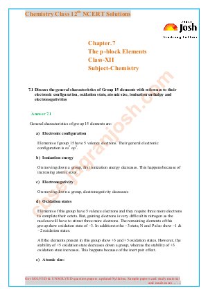 The p-Block Elements -CBSE Class 12th NCERT Solution