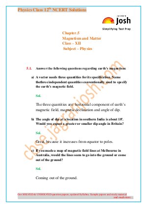 Magnetism and Matter - CBSE Class 12th NCERT Solution