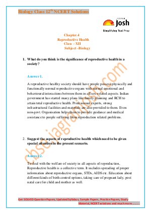 Reproductive Health - CBSE Class 12th NCERT Solution