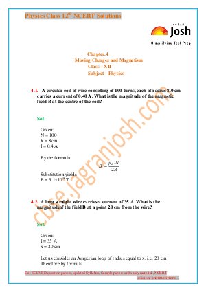Moving Charges and Magnetism - CBSE Class 12th NCERT Solution