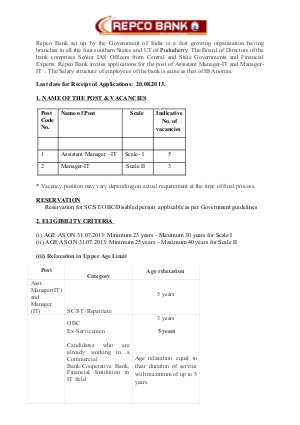 Notification Repco Bank Manager Asst Managers 2013