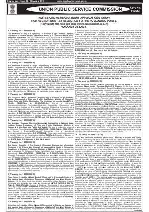 UPSC Notified Recruitment to Various Posts in Different Central Government Departments 2013