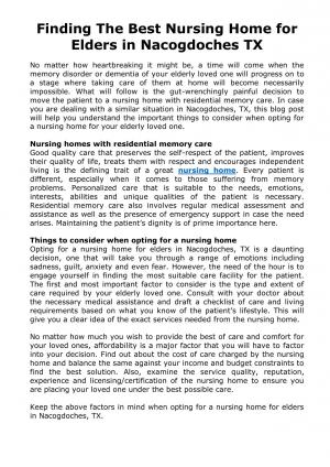 Finding The Best Nursing Home for Elders in Nacogdoches TX