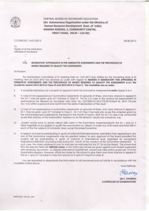 Appearance in Summative Assessment, Mandatory for CBSE Students