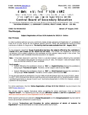  Registration of Class IX/XI students for 2013-14 Starts From 16 August