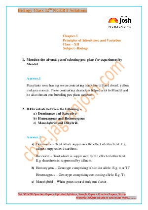 Principles of Inheritance and Variation