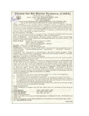 Center for Air Borne System Notified for Walk-in Interviews for JRF