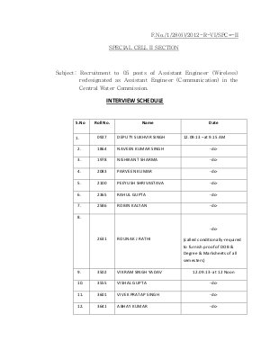 UPSC Assistant Engineer Wireless Interview Schedule