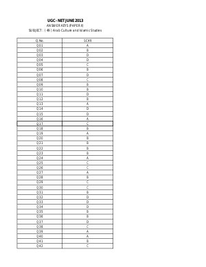 Answer Keys of NET Exams - June 2013 SC_49_Arab Culture and Islamic Studies_Paper II