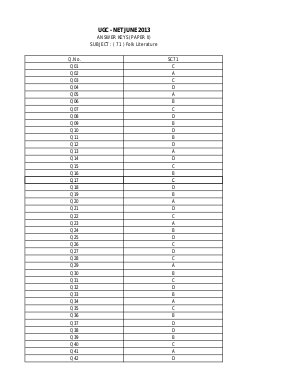 Answer Keys of NET Exams - June 2013 SC_71_Folk Literature_Paper II