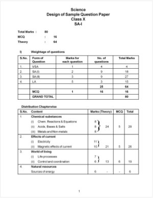 CBSE Class 10 Science Sample Paper First term 2013