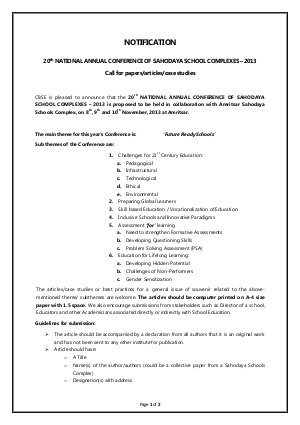 CBSE 20th National Annual Conference of Sahodaya School Complexes- 2013