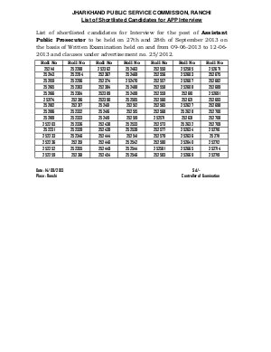 JPSC Announced Written Results for Recruitment of Assistant Public Prosecutor 2013