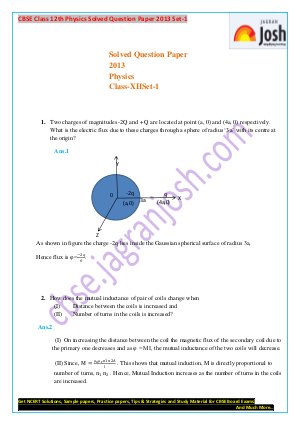 CBSE Class 12th Physics Set- I Solved Question Paper 2013