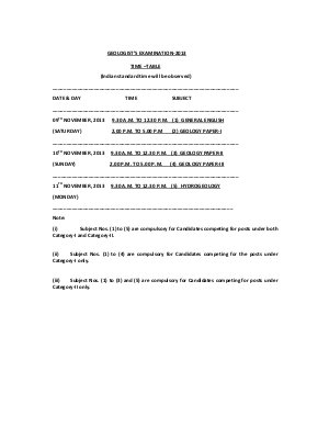 UPSC Geologist Exam 2013 Time Table