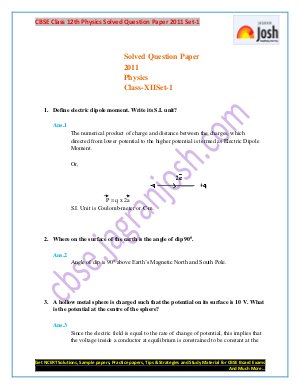 CBSE Class 12 Physics Solved Question Paper Set-1 2011