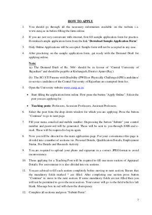 Central University of Rajasthan Notified Recruitment for 19 Teaching Post 2013 