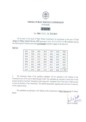 OPSC Civil Judges Main Exam Result