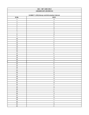 UGC NET June 2013: Answer Keys: Library And Information Science Paper III