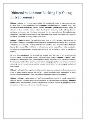 DhinendraLohmor, Dhinender Lohmor Say, Dhinendralohmor Dhinendra Lohmor Backing Up Young Entrepreneurs