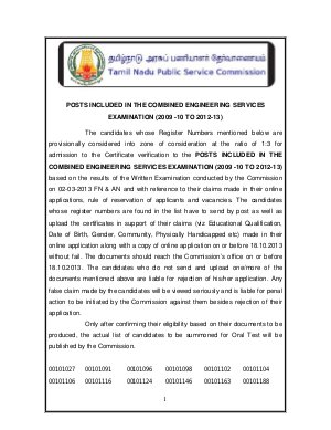 TNPSC Combined Engineering Services Examination 2009 -10 TO 2012-13: Results 