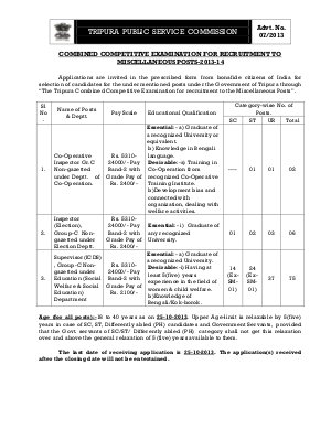 TPSC Notified Combined Competitive Examination for recruitment to 83 posts
