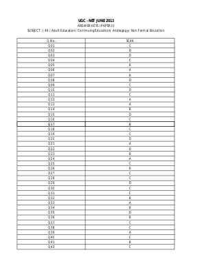 Answer Keys of NET Exams - June 2013 SC_02_Adult Education_Paper II