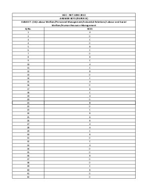 Answer Keys of NET Exams - June 2013 SC_03_Labour Welfare And Industrial Relations_Paper III