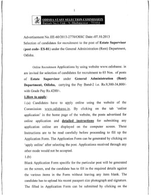 Odisha Staff Selection Commission Notified Recruitment to the Post of Estate Supervisor 2013