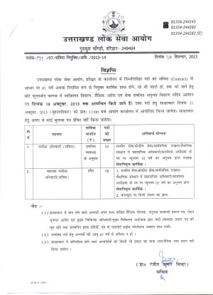 Uttrakhand Public Service Commission Notified Recruitment for 12 Different Posts 2013