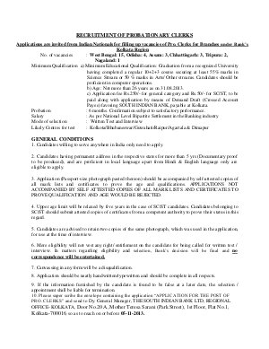 South Indian Bank Limited Notified Recruitment to the post of Probationary Clerks 2013 Recruitment