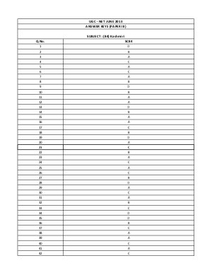 UGC NET June 2013: Answer Keys: Kashmiri Paper III